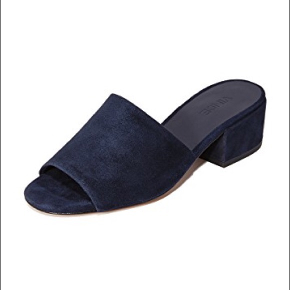 navy suede mules